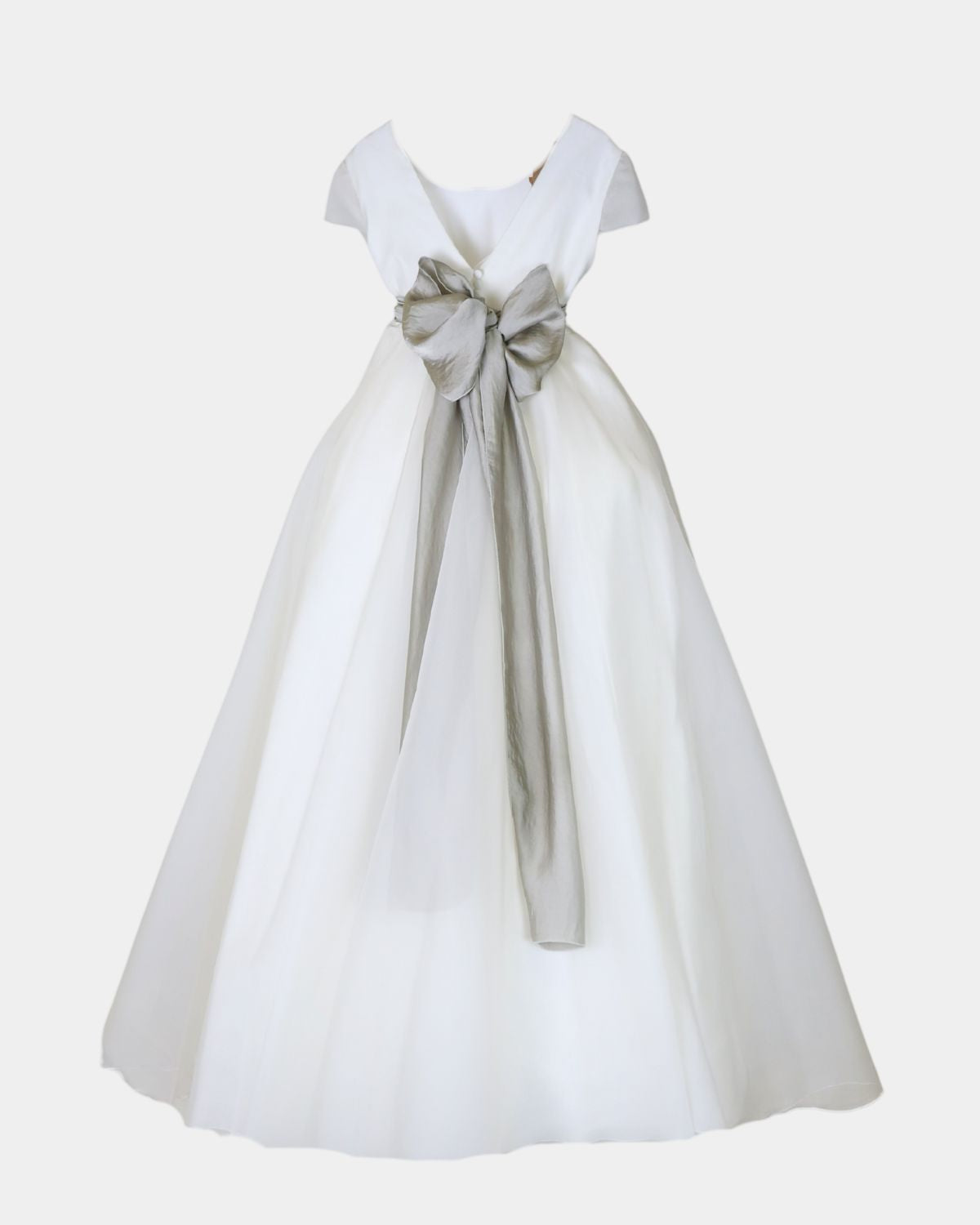 FLARED LINEN DRESS WITH ORGANZA CAPE OVERSKIRT SHORT SLEEVE