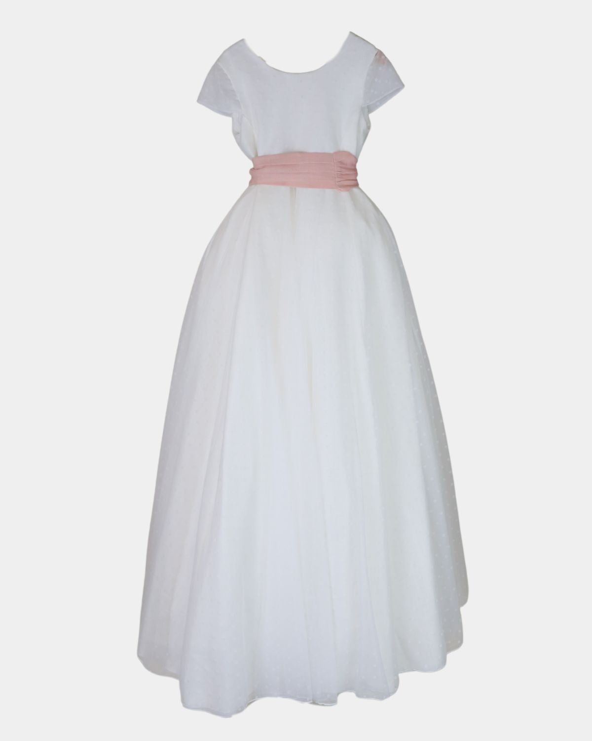 VESTIDO DE PLIEGUES CON SOBRE CAPA ENTERA DE TUL MARGARITAS