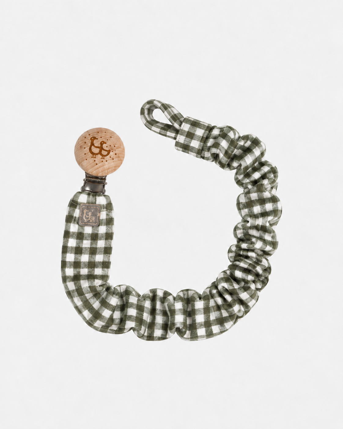 Ciuccio con clip a quadretti beige e stella